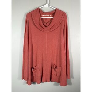 Soft Surroundings Top Womens Large Coral Waffle Knit Thermal Cowl Neck